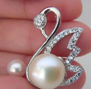 【銀飾品批發 天鵝珍珠吊墜 10-11天然強光無暇 925銀】價格_廠家_圖片 -