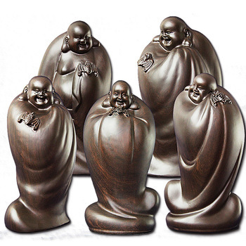 銘寶工藝 非洲黑檀木 五福臨門 彌勒佛像擺件 批發(fā)木雕工藝品