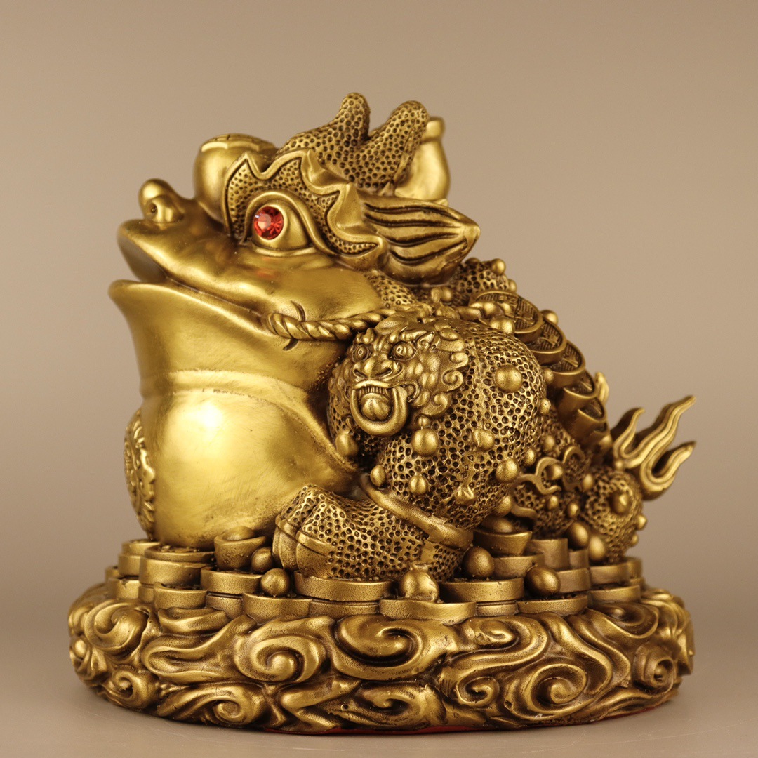 黃銅金蟾擺件 銅祥云雙角如意金蟾 家居裝飾創意禮品工藝品批發