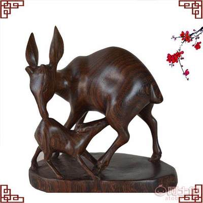 【藝之醉紅木工藝品擺件緬甸黑酸枝木親子雙鹿木雕擺件木質工藝品批發】 - 產品庫