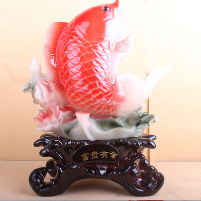 樹脂工藝 紅色富貴魚大號擺件 仿玉風水工藝品喬遷禮品批發YY992 圖片_高清大圖 