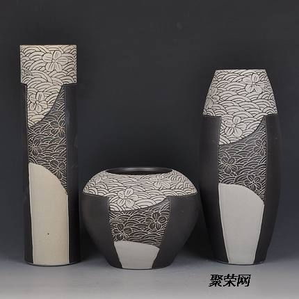 工廠定制批發(fā)陶瓷花瓶三件套裝飾工藝品 可定制手繪