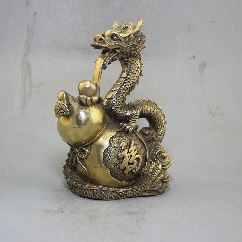 復古做舊古玩雜項廠家批發(fā)收藏工藝品黃銅葫蘆龍吐珠擺件