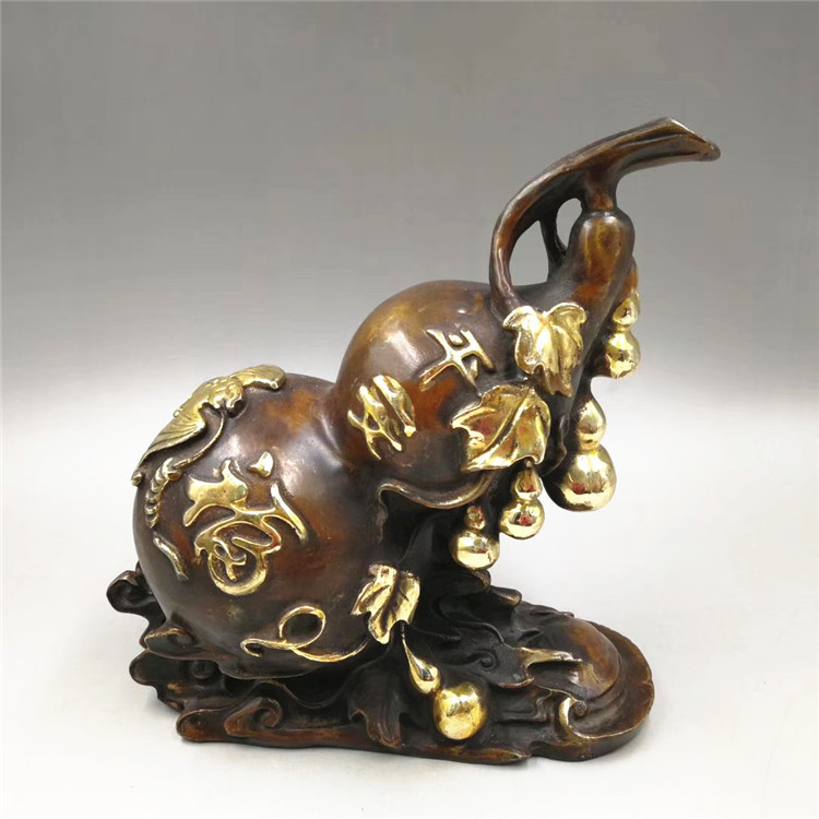 復(fù)古做舊銅器古玩工藝品廠家批發(fā)收藏(銅流金葫蘆)擺件