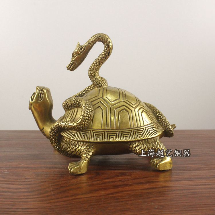 銅玄武擺件龜蛇純銅工藝品金屬風水家居飾品裝飾品批發蛇纏龜