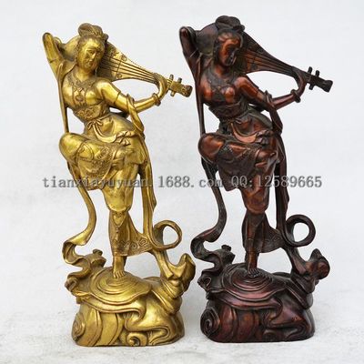 批發精品銅器 純銅仿古琵琶仙子工藝品美女擺件 反彈琵琶婚慶禮物