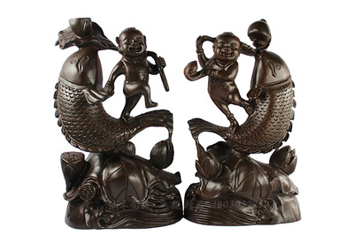 黑檀魚孩1對老紅木擺件 工藝與文化交融的藝術精品